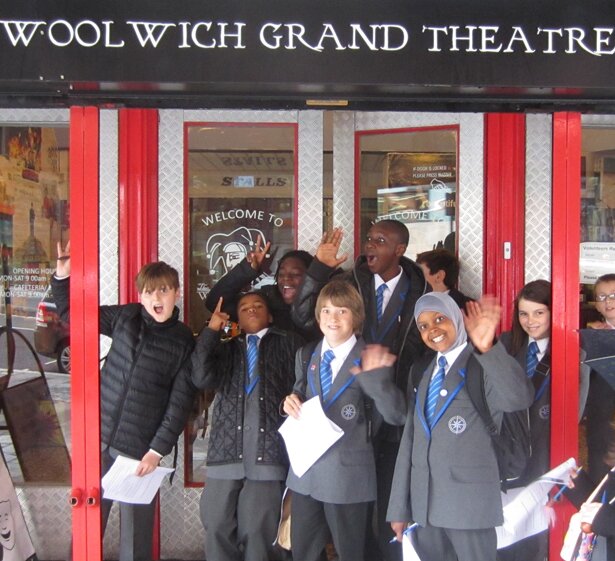 Picture of students outside the Woolwich Grand Theatre